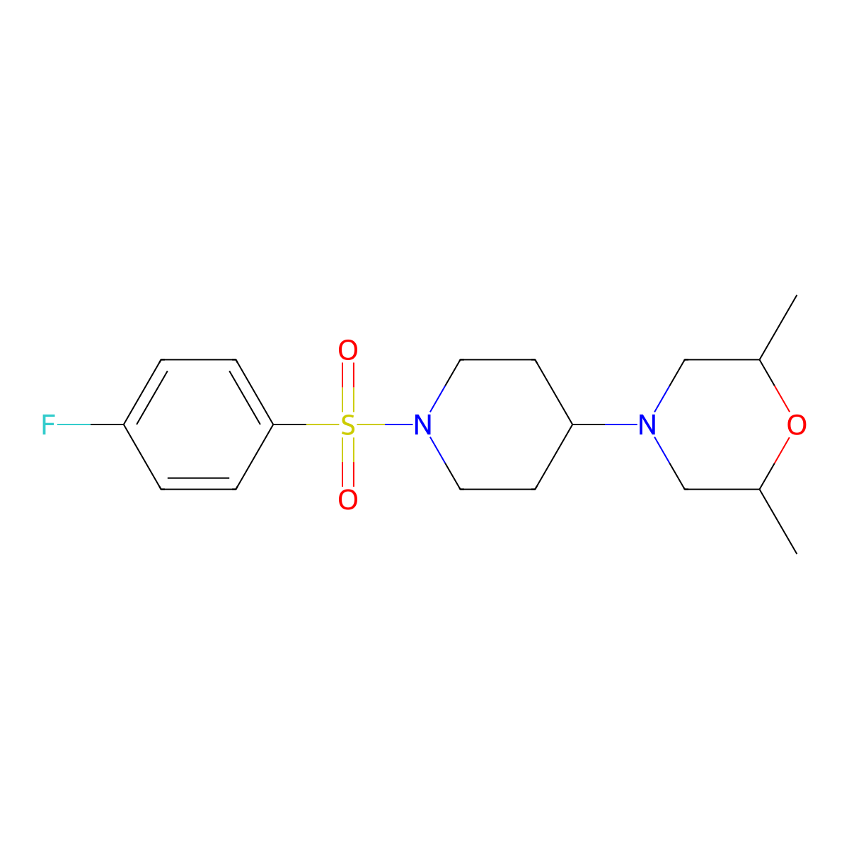 4-[1-(4-Fluorophenyl)sulfonylpiperidin-4-yl]-2,6-dimethylmorpholine molecular structure, CAS 487031-08-3