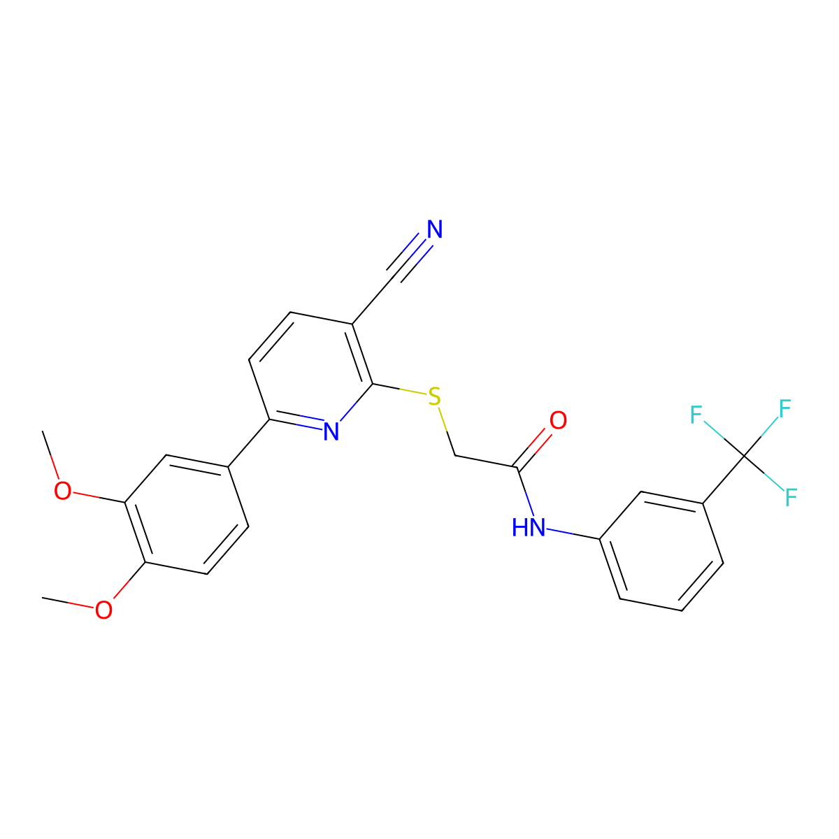 2-[3-cyano-6-(3,4-dimethoxyphenyl)pyridin-2-yl]sulfanyl-N-[3-(trifluoromethyl)phenyl]acetamide molecular structure, CAS 487031-24-3