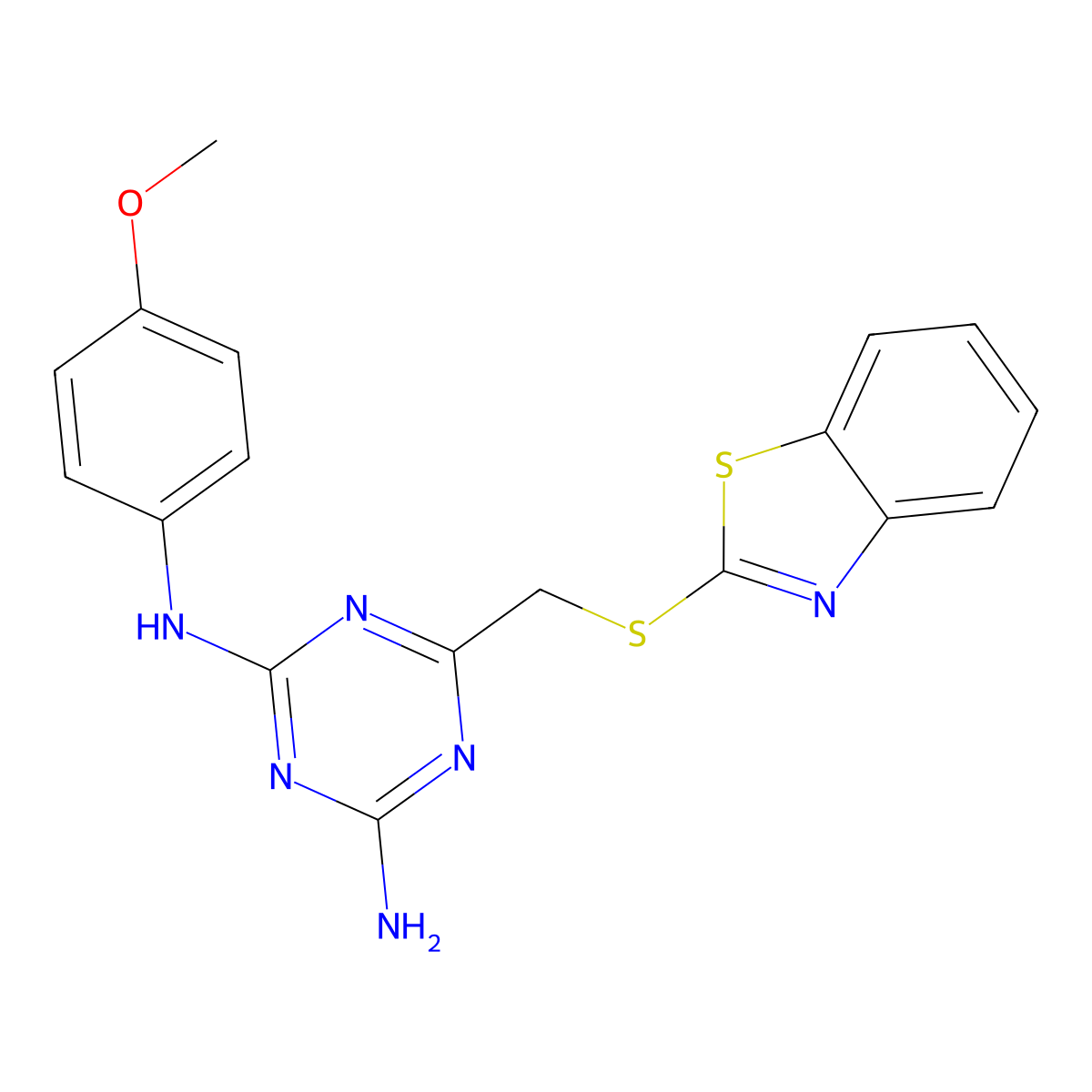 6-[(1,3-benzothiazol-2-ylsulfanyl)methyl]-N-(4-methoxyphenyl)-1,3,5-triazine-2,4-diamine molecular structure, CAS 487033-47-6