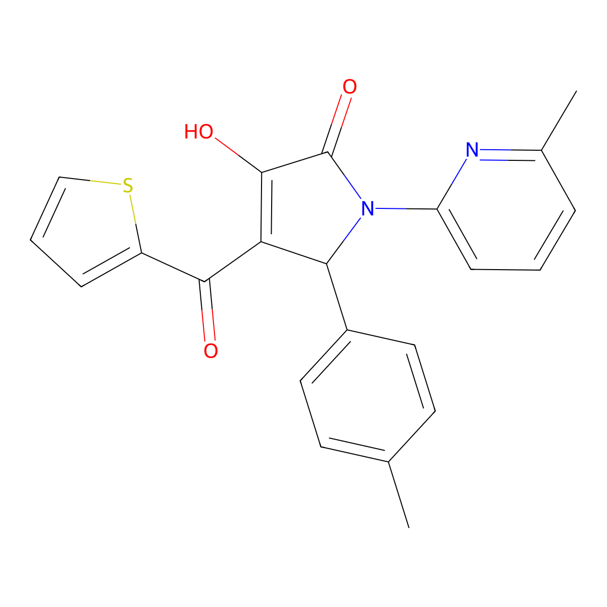 3-hydroxy-1-(6-methylpyridin-2-yl)-4-(thiophene-2-carbonyl)-5-(p-tolyl)-1H-pyrrol-2(5H)-one molecular structure, CAS 487033-69-2