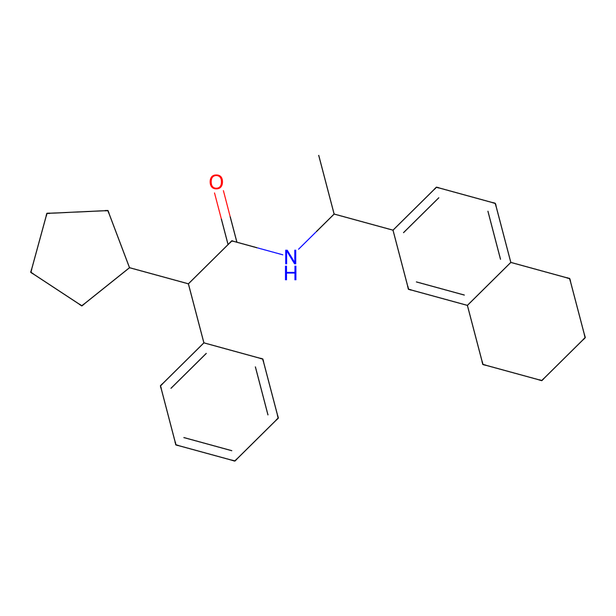 2-cyclopentyl-2-phenyl-N-[1-(5,6,7,8-tetrahydronaphthalen-2-yl)ethyl]acetamide molecular structure, CAS 487033-81-8