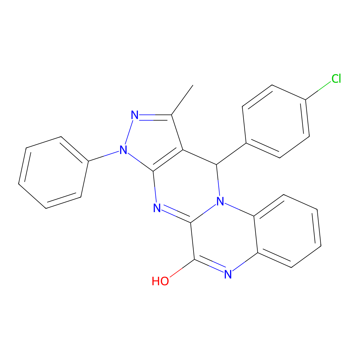 11-(4-Chlorophenyl)-10-methyl-8-phenyl-8,11-dihydropyrazolo[3',4':4,5]pyrimido[1,2-a]quinoxalin-6-ol molecular structure, CAS 487034-02-6
