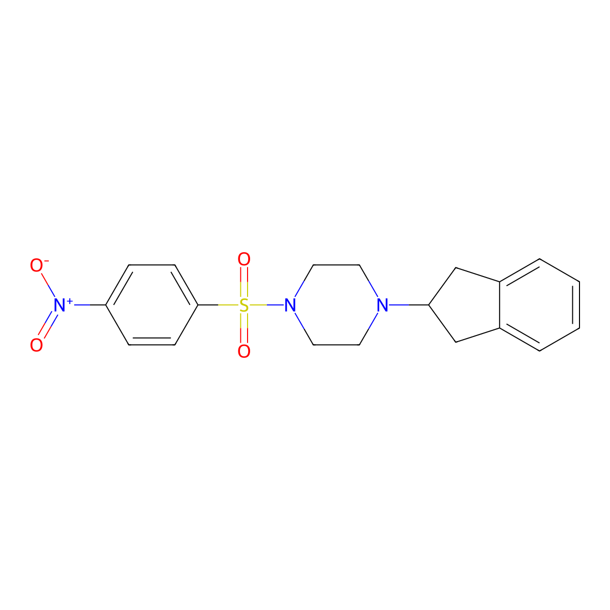 1-(2,3-dihydro-1H-inden-2-yl)-4-(4-nitrophenyl)sulfonylpiperazine molecular structure, CAS 487034-13-9