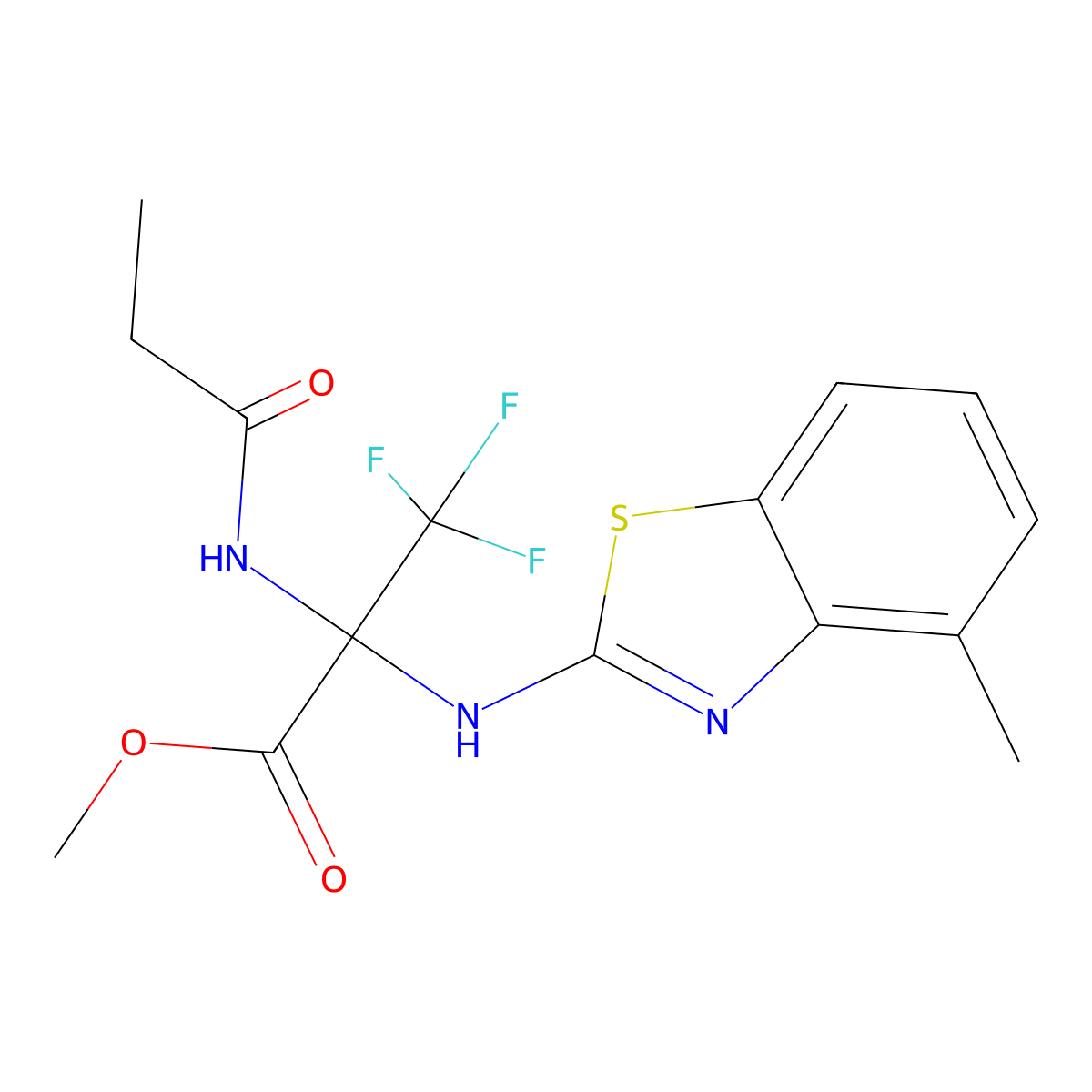 Methyl 3,3,3-trifluoro-2-[(4-methyl-1,3-benzothiazol-2-yl)amino]-2-(propionylamino)propanoate molecular structure, CAS 487035-29-0