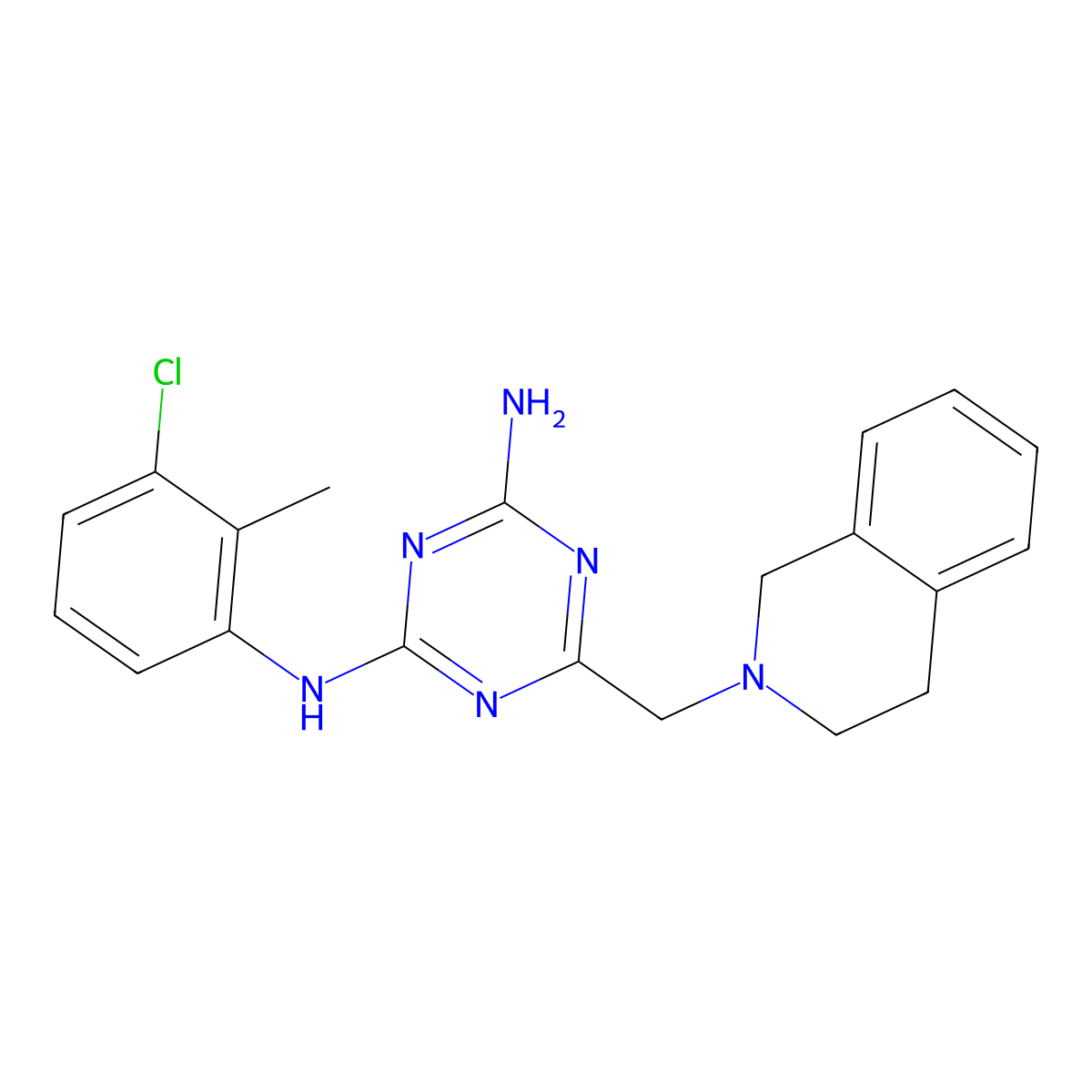 N-(3-chloro-2-methylphenyl)-6-(3,4-dihydro-2(1H)-isoquinolinylmethyl)-1,3,5-triazine-2,4-diamine molecular structure, CAS 487035-32-5
