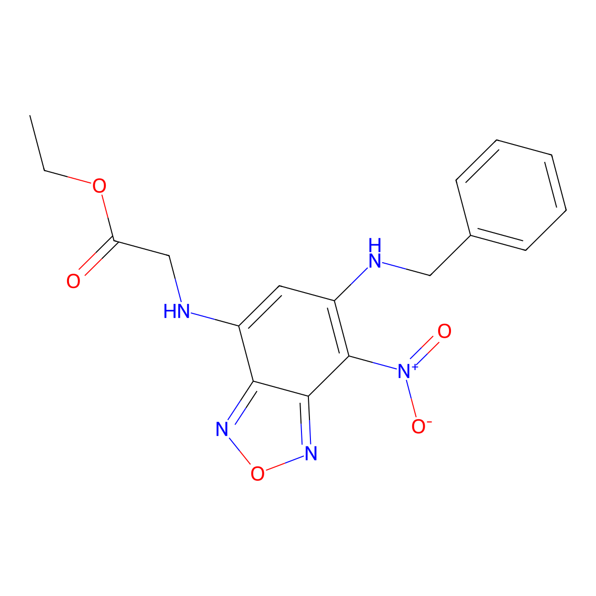 Ethyl (6-(benzylamino)-7-nitrobenzo[c][1,2,5]oxadiazol-4-yl)glycinate molecular structure, CAS 487035-65-4
