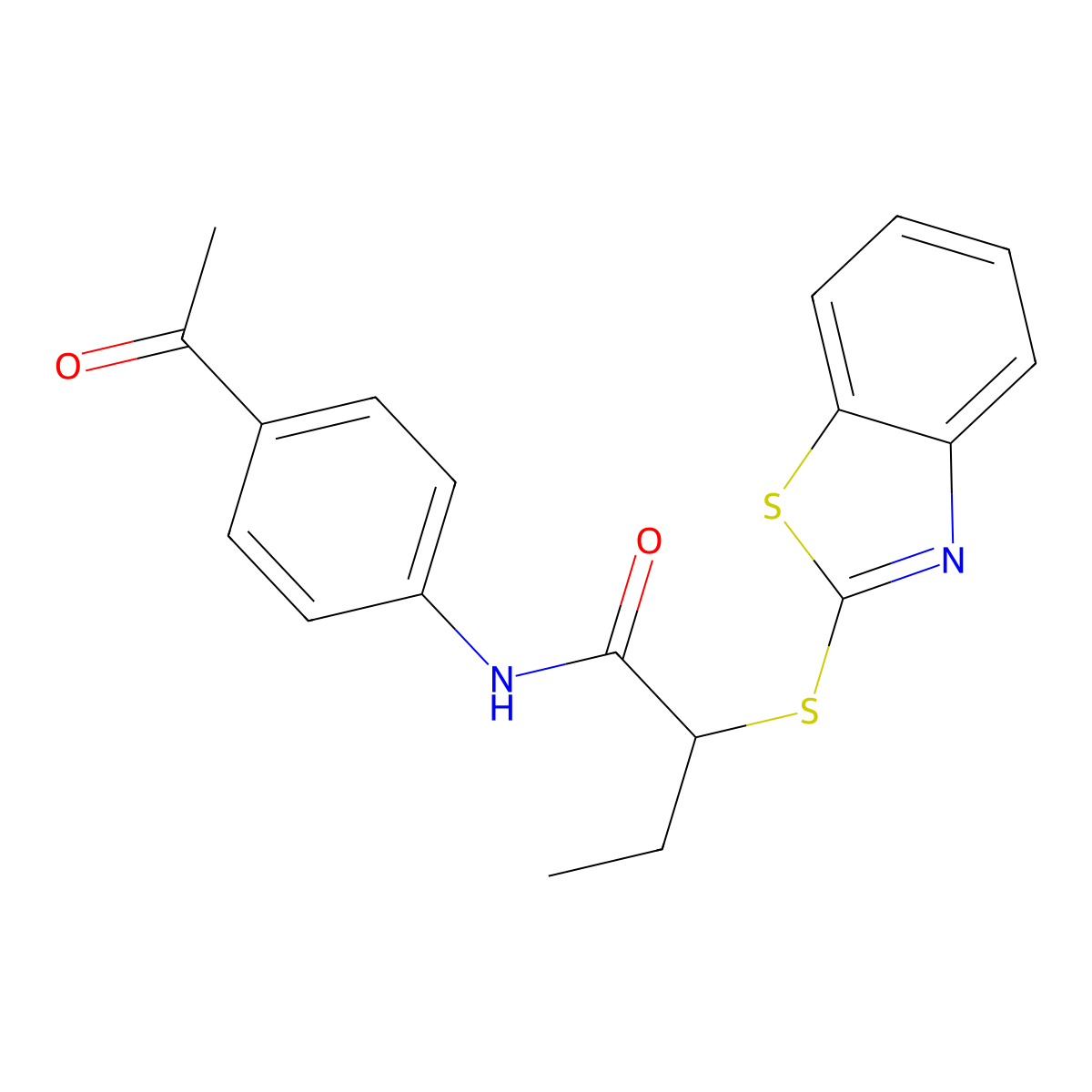 N-(4-acetylphenyl)-2-(1,3-benzothiazol-2-ylsulfanyl)butanamide molecular structure, CAS 487036-62-4
