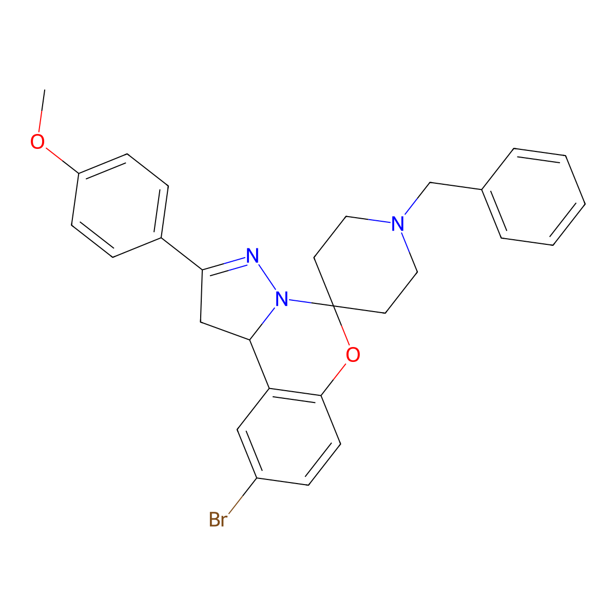 1-Benzyl-9'-bromo-2'-(4-methoxyphenyl)-1',10b'-dihydrospiro[piperidine-4,5'-pyrazolo[1,5-c][1,3]benzoxazine] molecular structure, CAS 487036-71-5