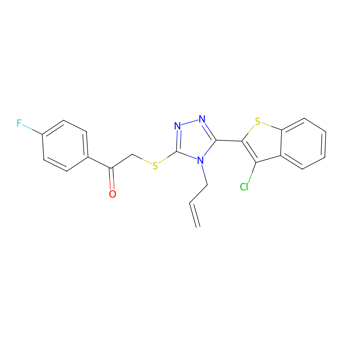 2-{[5-(3-chloro-1-benzothiophen-2-yl)-4-(prop-2-en-1-yl)-4H-1,2,4-triazol-3-yl]sulfanyl}-1-(4-fluorophenyl)ethanone molecular structure, CAS 487037-41-2