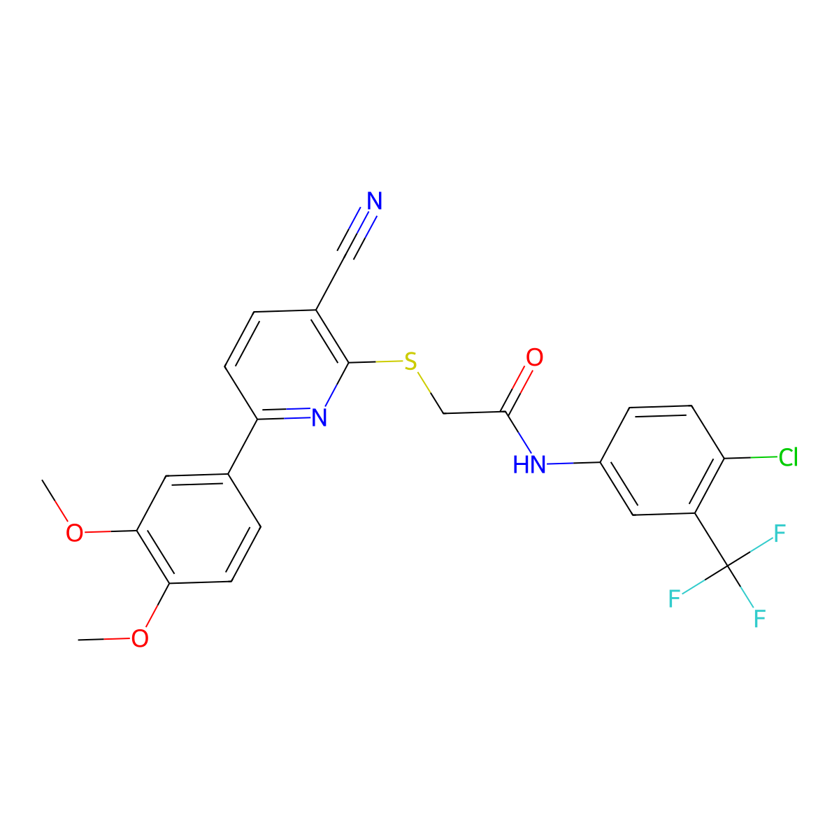 N-[4-chloro-3-(trifluoromethyl)phenyl]-2-[3-cyano-6-(3,4-dimethoxyphenyl)pyridin-2-yl]sulfanylacetamide molecular structure, CAS 487037-51-4