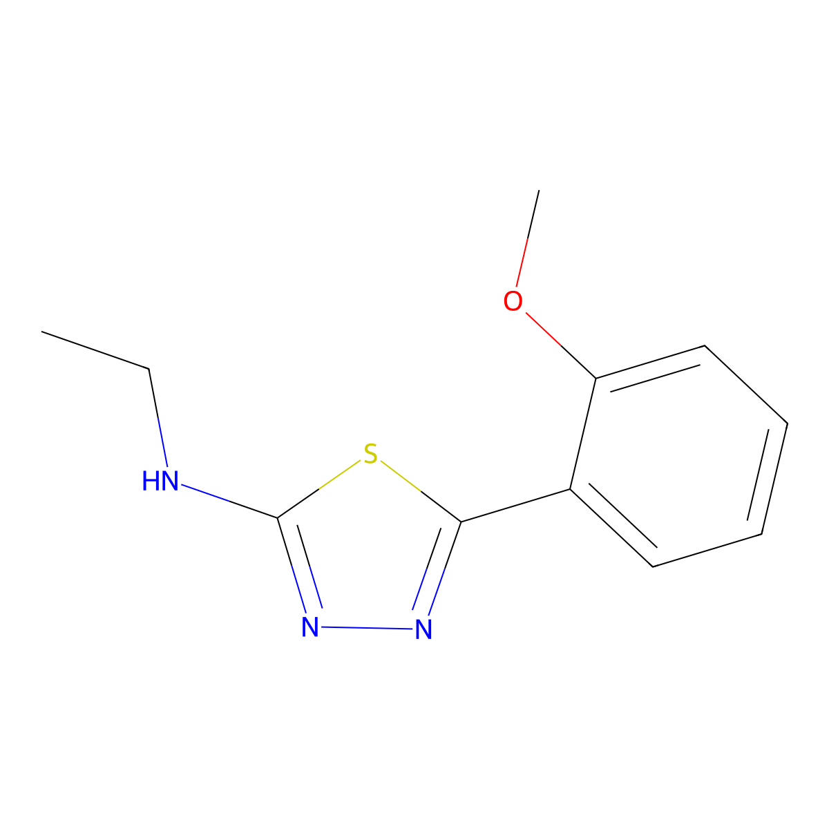 N-ethyl-5-(2-methoxyphenyl)-1,3,4-thiadiazol-2-amine molecular structure, CAS 487037-59-2