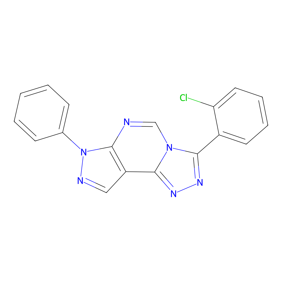 3-(2-chlorophenyl)-7-phenyl-7H-pyrazolo[4,3-e][1,2,4]triazolo[4,3-c]pyrimidine molecular structure, CAS 487038-16-4