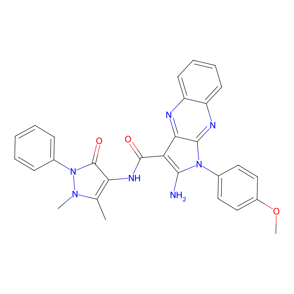 2-amino-N-(1,5-dimethyl-3-oxo-2-phenyl-2,3-dihydro-1H-pyrazol-4-yl)-1-(4-methoxyphenyl)-1H-pyrrolo[2,3-b]quinoxaline-3-carboxamide molecular structure, CAS 487038-17-5