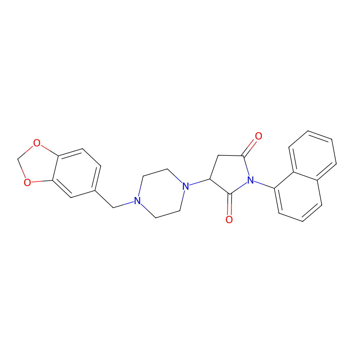 3-[4-(1,3-Benzodioxol-5-ylmethyl)piperazin-1-yl]-1-naphthalen-1-ylpyrrolidine-2,5-dione molecular structure, CAS 487038-88-0