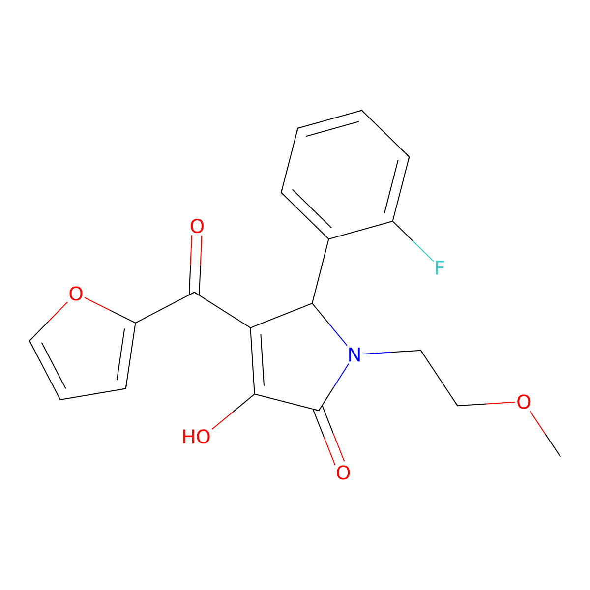 (4E)-5-(2-fluorophenyl)-4-[furan-2-yl(hydroxy)methylidene]-1-(2-methoxyethyl)pyrrolidine-2,3-dione molecular structure, CAS 487038-94-8