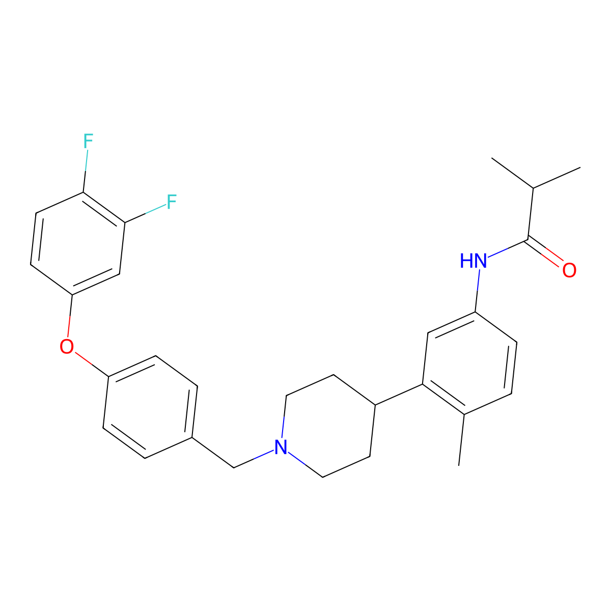 N-(3-{1-[4-(3,4-Difluorophenoxy)benzyl]-4-piperidinyl}-4-methylphenyl)-2-methylpropanamide molecular structure, CAS 487051-12-7