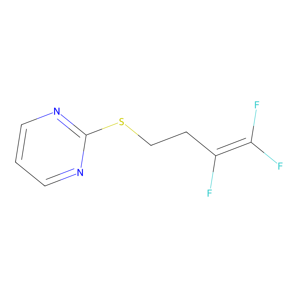 Pyrimidine, 2-((3,4,4-trifluoro-3-butenyl)thio)- molecular structure, CAS 4871-71-0