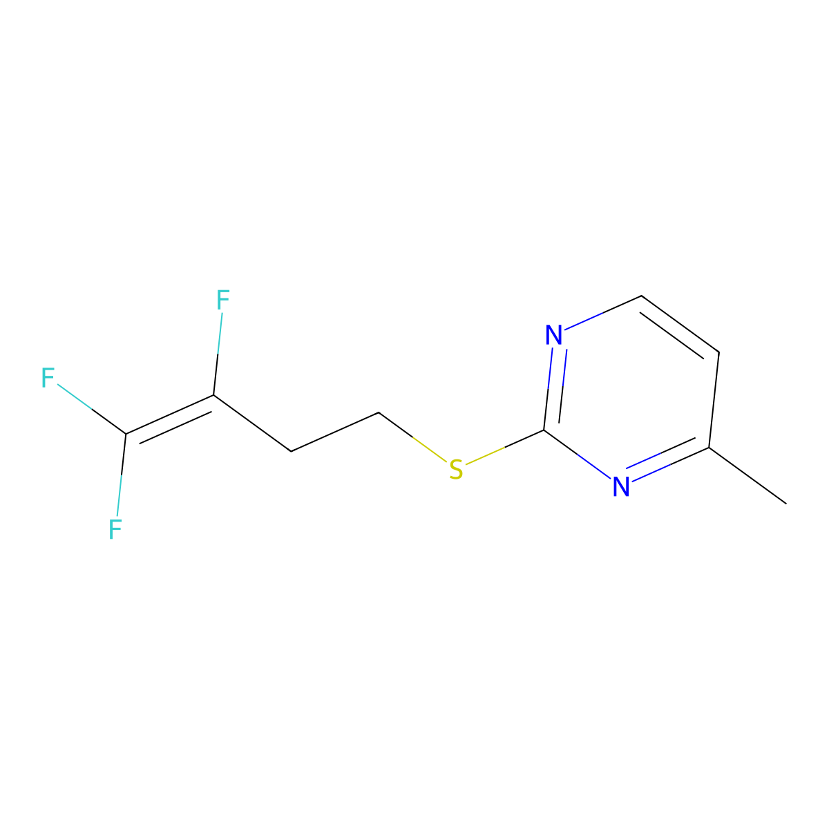 Pyrimidine, 4-methyl-2-((3,4,4-trifluoro-3-butenyl)thio)- molecular structure, CAS 4871-72-1