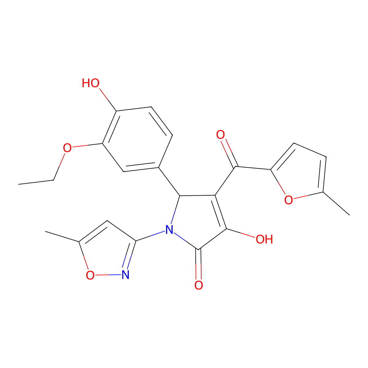 (4E)-5-(3-ethoxy-4-hydroxyphenyl)-4-[hydroxy(5-methylfuran-2-yl)methylidene]-1-(5-methyl-1,2-oxazol-3-yl)pyrrolidine-2,3-dione molecular structure, CAS 4873-79-4