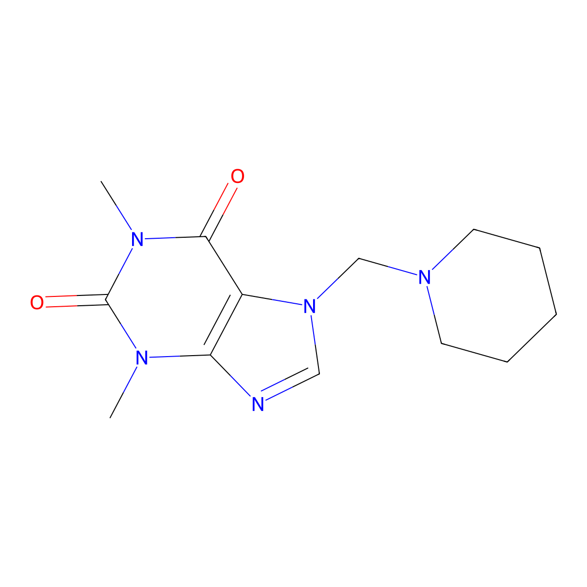 1,3-Dimethyl-7-piperidin-1-ylmethyl-3,7-dihydro-purine-2,6-dione molecular structure, CAS 4873-93-2