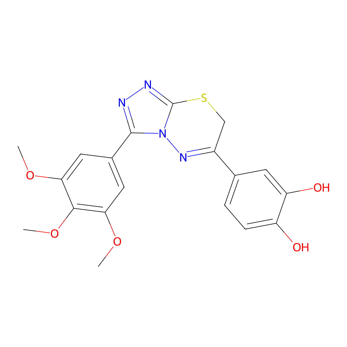 4-[3-(3,4,5-trimethoxyphenyl)-7H-[1,2,4]triazolo[3,4-b][1,3,4]thiadiazin-6-yl]benzene-1,2-diol molecular structure, CAS 4876-06-6
