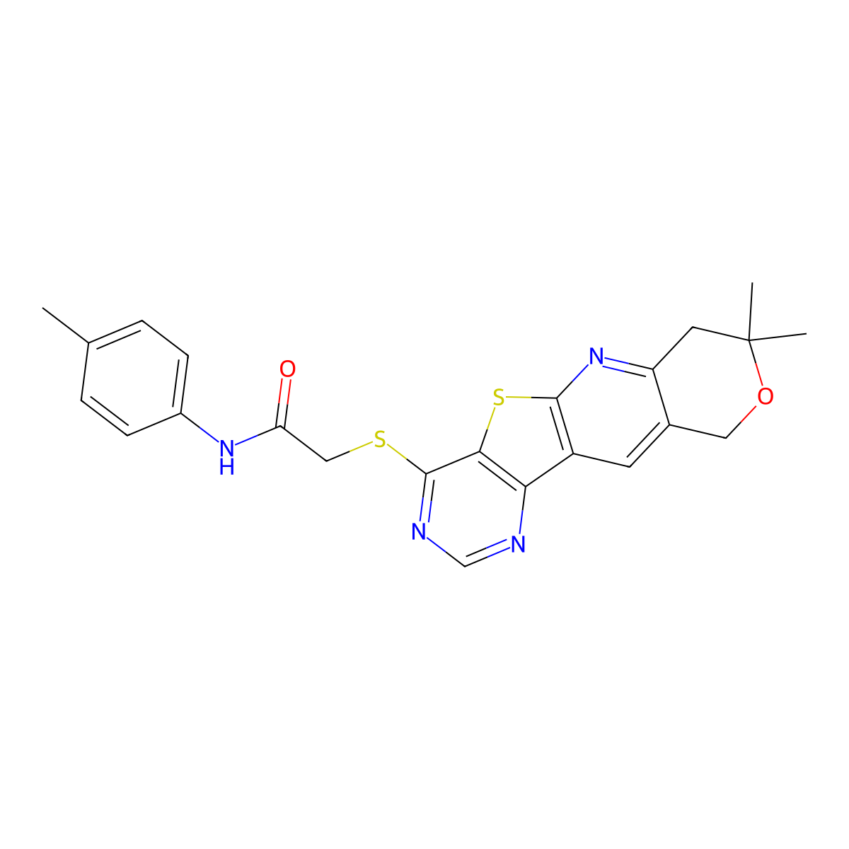 2-[(8,8-dimethyl-7,10-dihydro-8H-pyrano[3'',4'':5',6']pyrido[3',2':4,5]thieno[3,2-d]pyrimidin-4-yl)sulfanyl]-N-(4-methylphenyl)acetamide molecular structure, CAS 4876-67-9