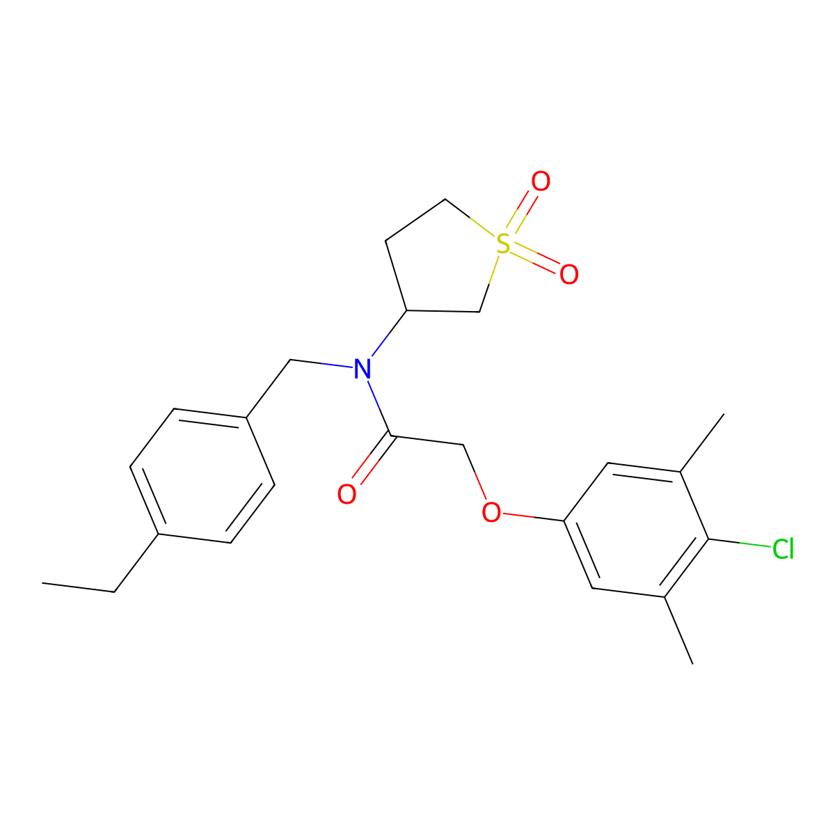 2-(4-chloro-3,5-dimethylphenoxy)-N-(1,1-dioxidotetrahydrothiophen-3-yl)-N-(4-ethylbenzyl)acetamide molecular structure, CAS 4878-80-2