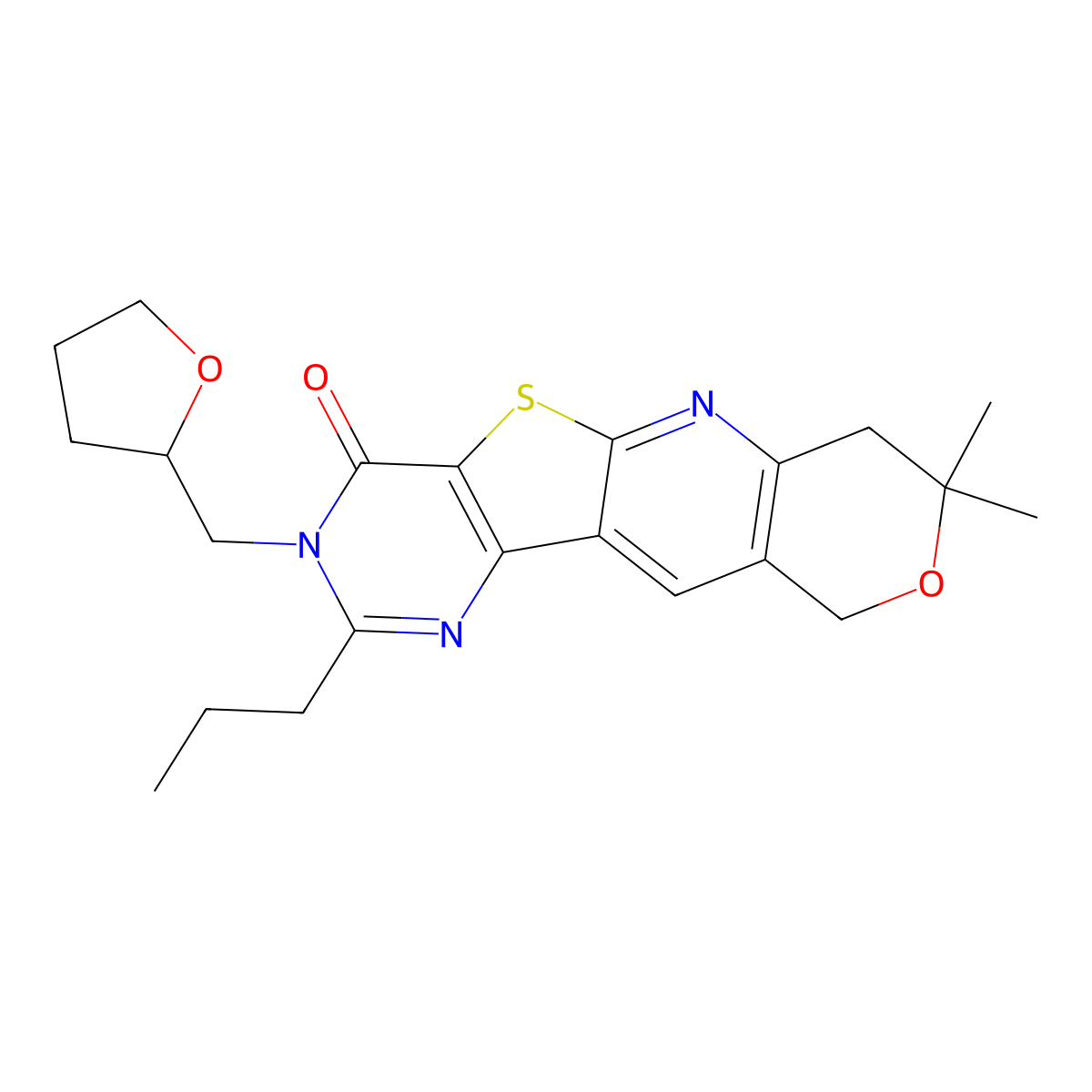 5,5-Dimethyl-14-(oxolan-2-ylmethyl)-13-propyl-6-oxa-17-thia-2,12,14-triazatetracyclo[8.7.0.03,8.011,16]heptadeca-1,3(8),9,11(16),12-pentaen-15-one molecular structure, CAS 4880-34-6