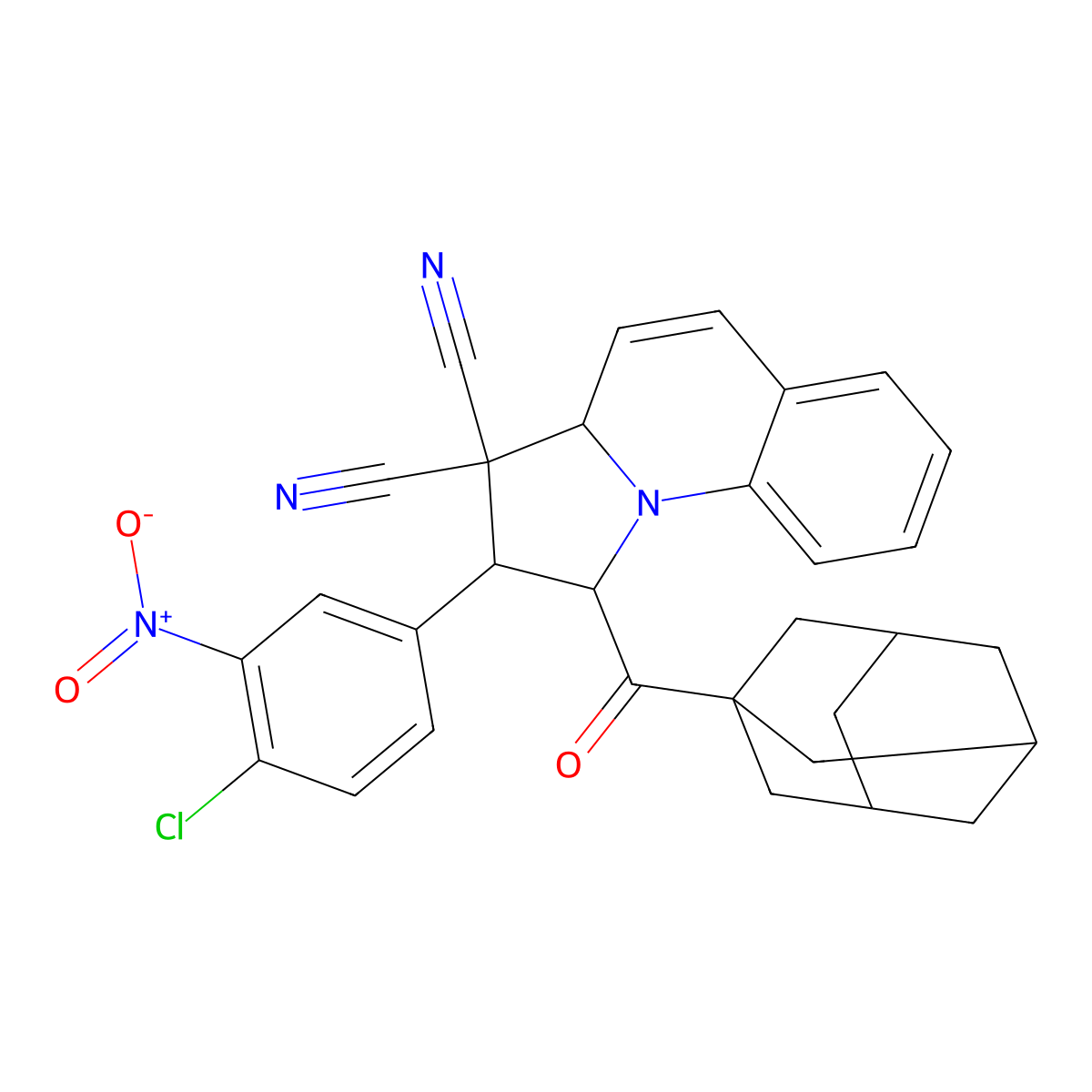 1-(1-adamantylcarbonyl)-2-{4-chloro-3-nitrophenyl}-1,2-dihydropyrrolo[1,2-a]quinoline-3,3(3aH)-dicarbonitrile molecular structure, CAS 488083-20-1