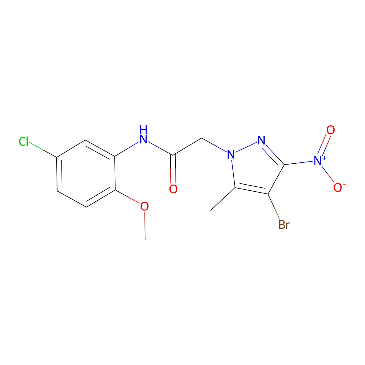 2-(4-bromo-5-methyl-3-nitropyrazol-1-yl)-N-(5-chloro-2-methoxyphenyl)acetamide molecular structure, CAS 488083-76-7