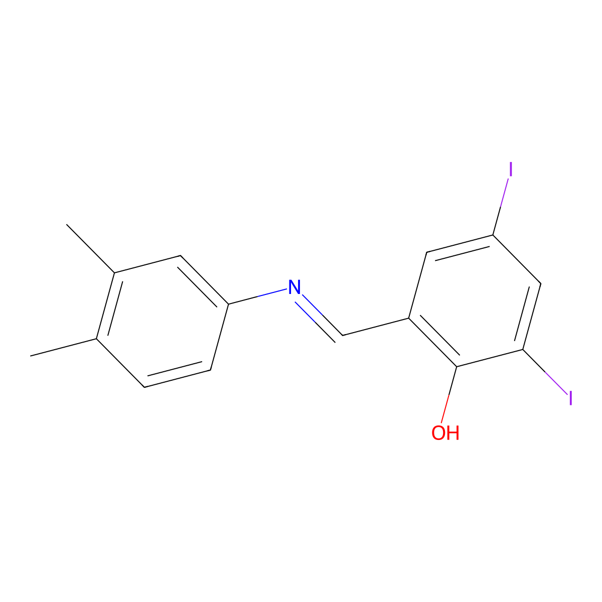 2-{[(3,4-Dimethylphenyl)imino]methyl}-4,6-diiodophenol molecular structure, CAS 488084-38-4