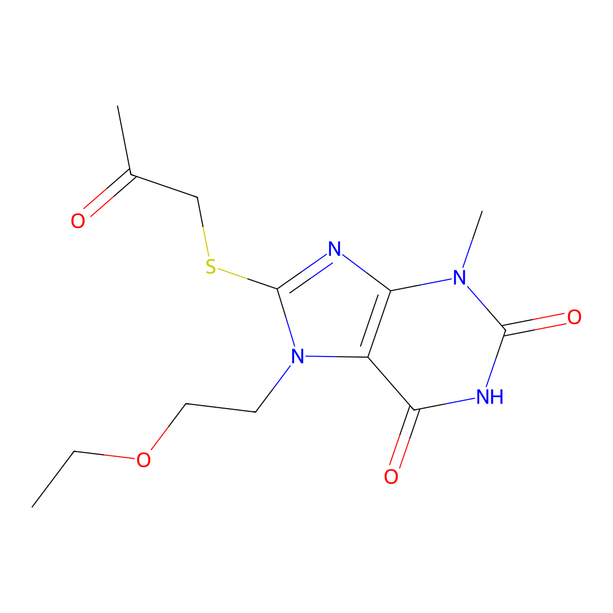 7-(2-ethoxyethyl)-3-methyl-8-((2-oxopropyl)thio)-1H-purine-2,6(3H,7H)-dione molecular structure, CAS 488086-47-1