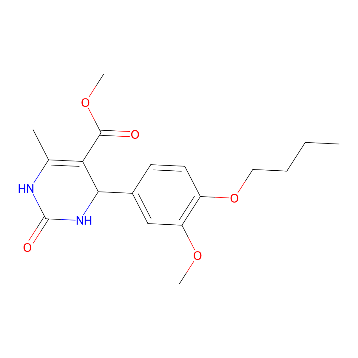 Methyl 4-(4-butoxy-3-methoxyphenyl)-6-methyl-2-oxo-1,2,3,4-tetrahydropyrimidine-5-carboxylate molecular structure, CAS 488086-59-5