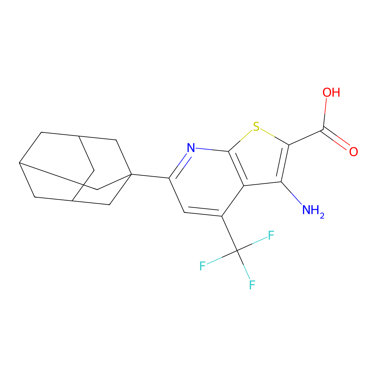 6-(1-Adamantyl)-3-amino-4-(trifluoromethyl)thieno[2,3-b]pyridine-2-carboxylic acid molecular structure, CAS 488087-18-9