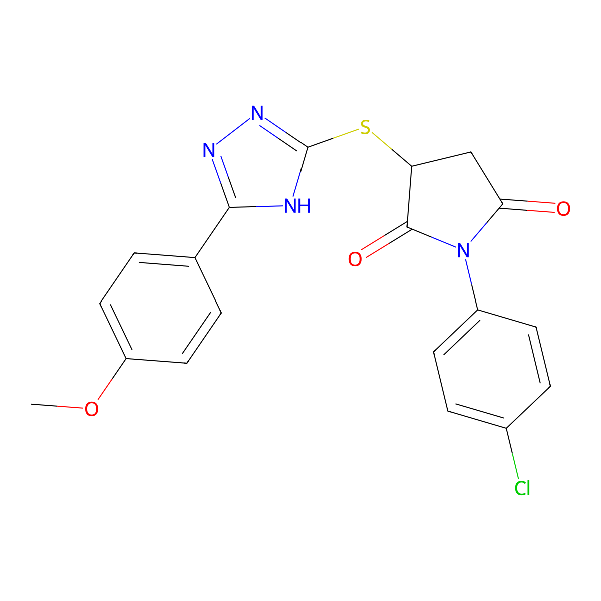 1-(4-chlorophenyl)-3-{[5-(4-methoxyphenyl)-4H-1,2,4-triazol-3-yl]sulfanyl}pyrrolidine-2,5-dione molecular structure, CAS 488087-34-9