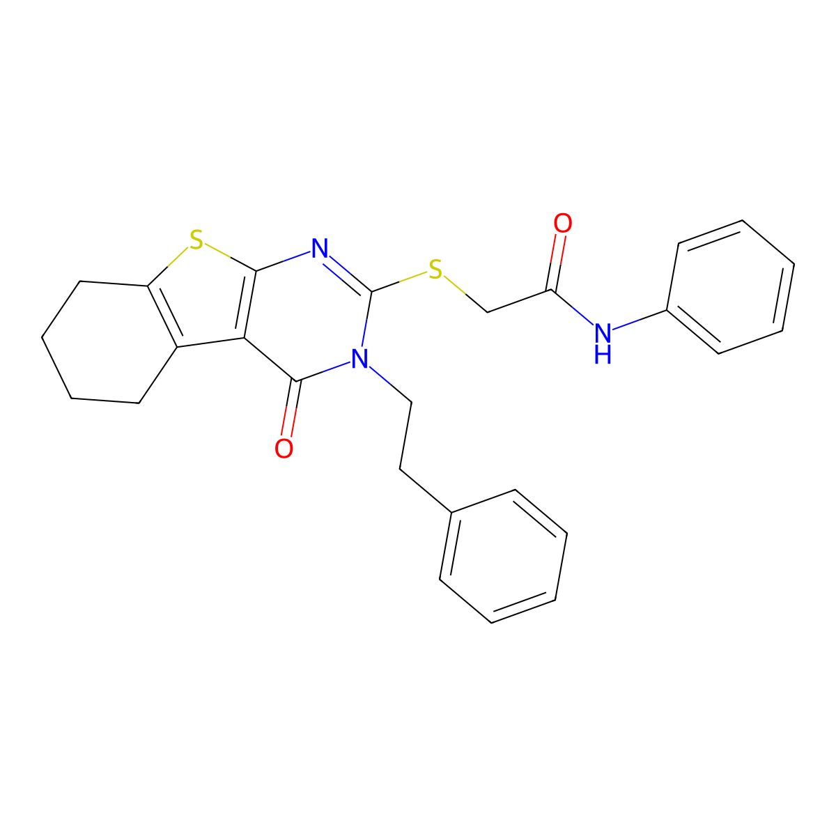 2-{[4-oxo-3-(2-phenylethyl)-3,4,5,6,7,8-hexahydro[1]benzothieno[2,3-d]pyrimidin-2-yl]sulfanyl}-N-phenylacetamide molecular structure, CAS 488087-84-9