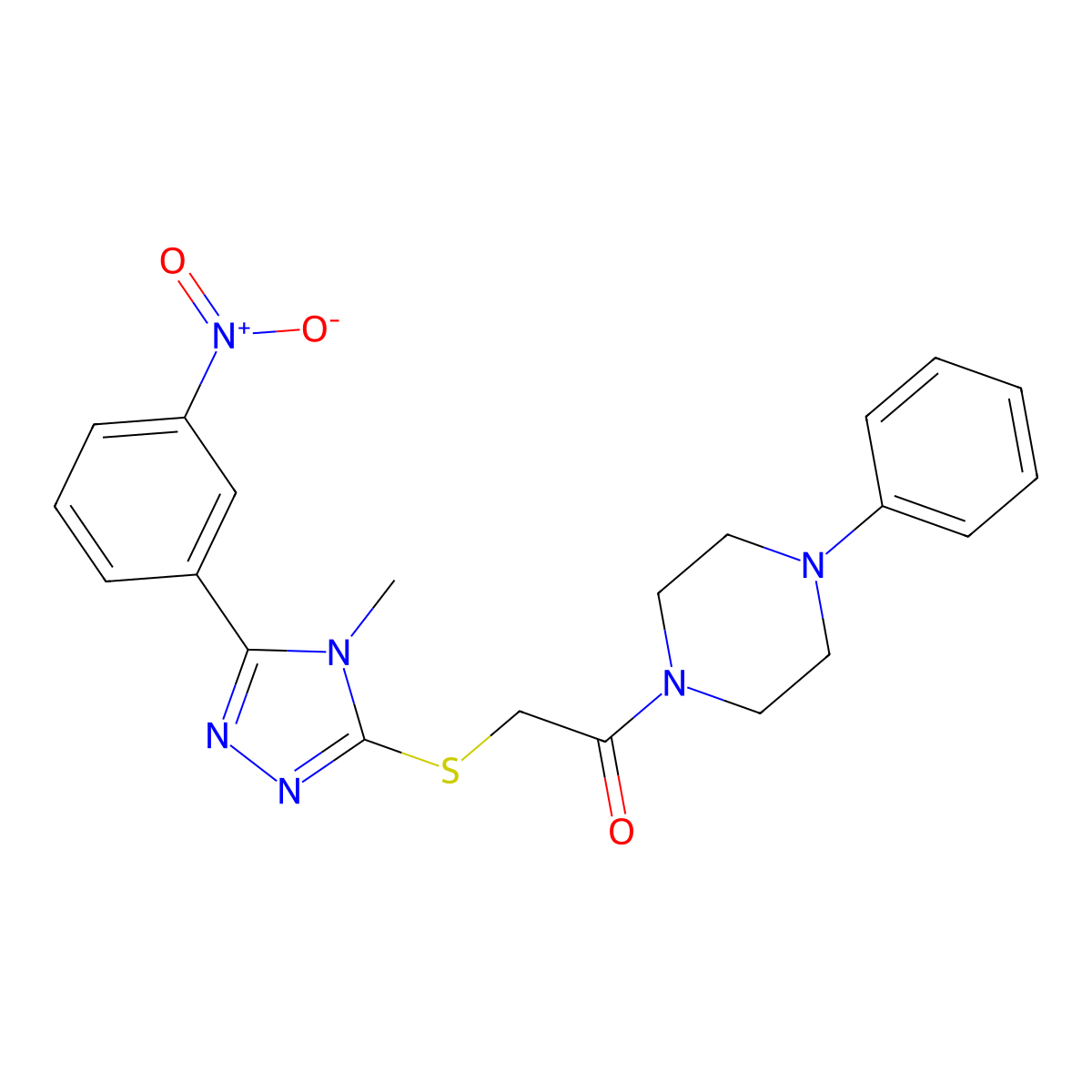 2-[[4-Methyl-5-(3-nitrophenyl)-1,2,4-triazol-3-yl]sulfanyl]-1-(4-phenylpiperazin-1-yl)ethanone molecular structure, CAS 488087-91-8