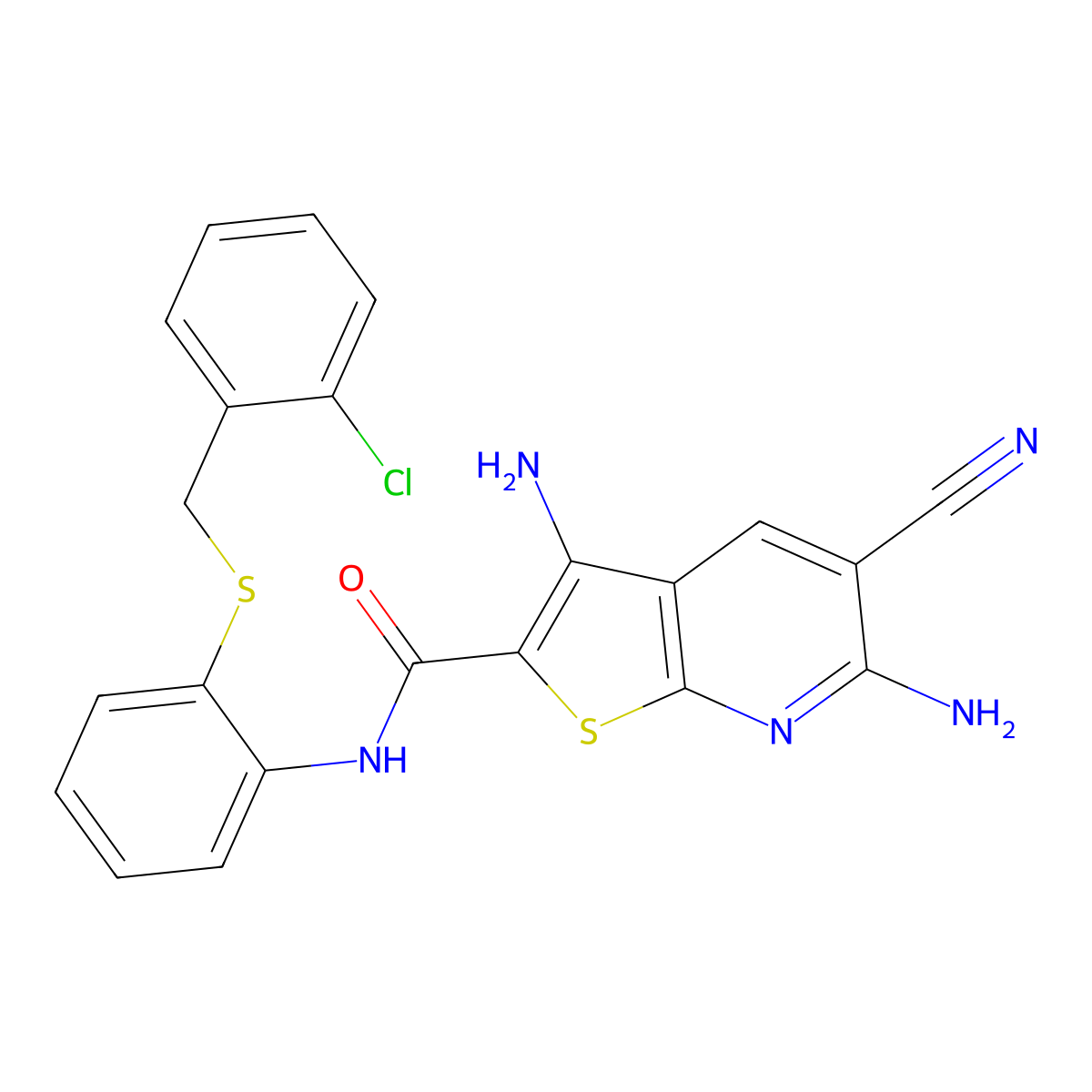 3,6-diamino-N-{2-[(2-chlorobenzyl)sulfanyl]phenyl}-5-cyanothieno[2,3-b]pyridine-2-carboxamide molecular structure, CAS 488088-00-2