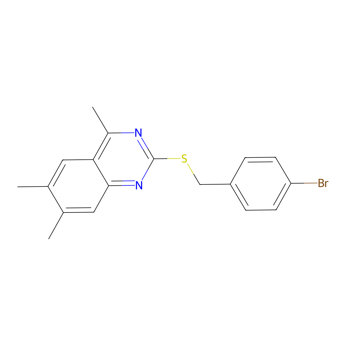 2-[(4-Bromobenzyl)sulfanyl]-4,6,7-trimethylquinazoline molecular structure, CAS 488088-37-5