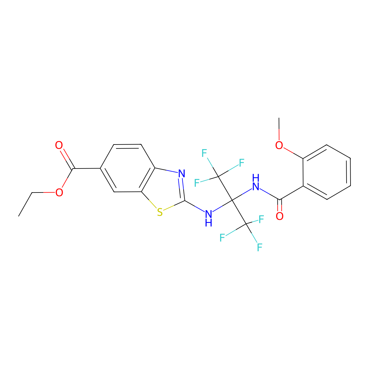 Ethyl 2-[[1,1,1,3,3,3-hexafluoro-2-[(2-methoxybenzoyl)amino]propan-2-yl]amino]-1,3-benzothiazole-6-carboxylate molecular structure, CAS 488088-68-2