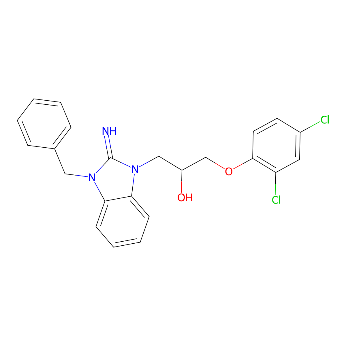1-(3-benzyl-2-imino-2,3-dihydro-1H-benzimidazol-1-yl)-3-(2,4-dichlorophenoxy)propan-2-ol molecular structure, CAS 488089-03-8