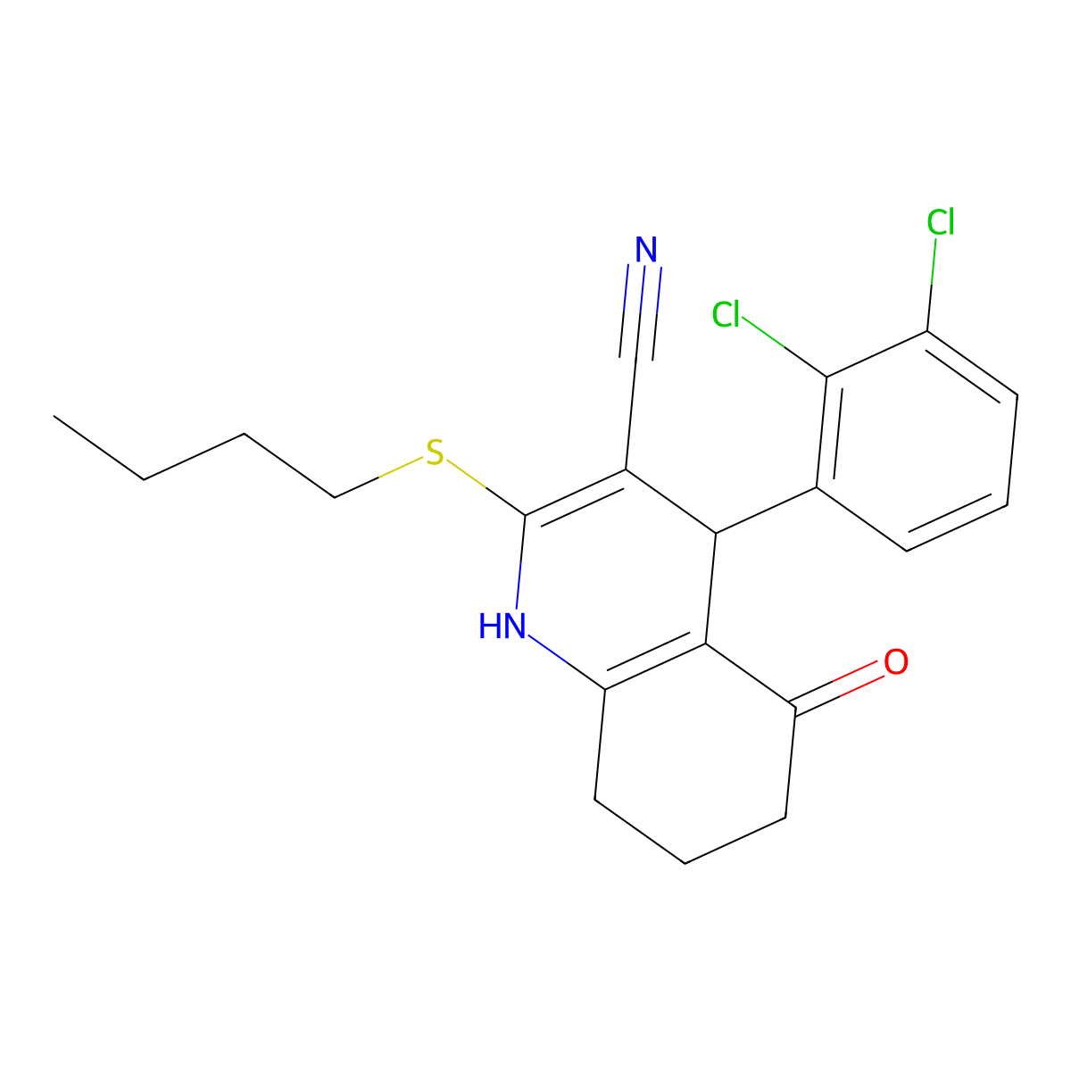 2-butylsulfanyl-4-(2,3-dichlorophenyl)-5-oxo-4,6,7,8-tetrahydro-1H-quinoline-3-carbonitrile molecular structure, CAS 488089-06-1