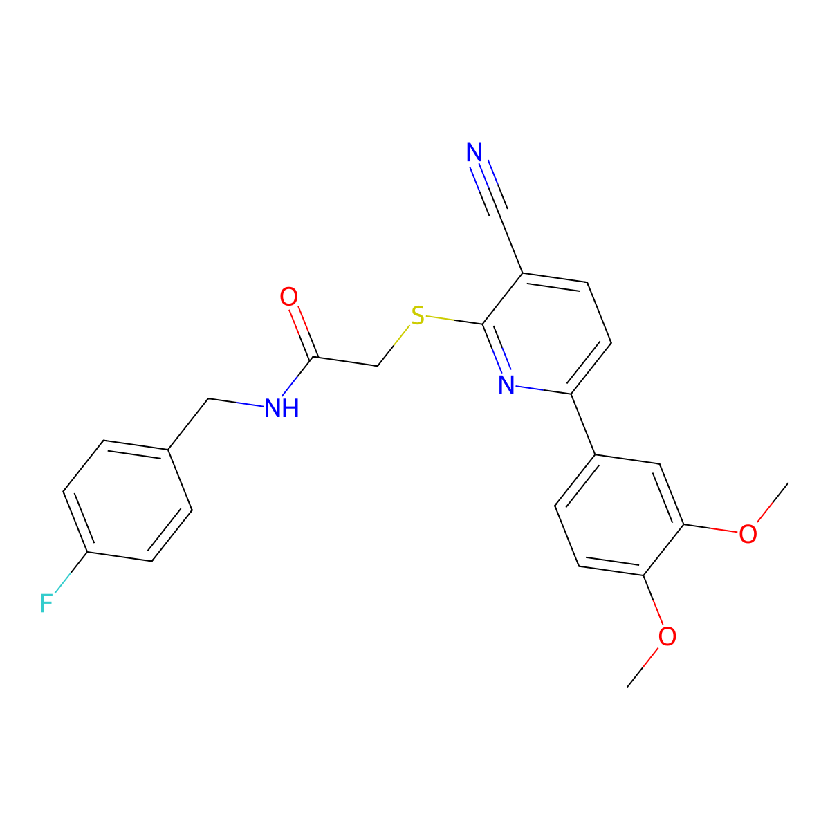 2-[3-cyano-6-(3,4-dimethoxyphenyl)pyridin-2-yl]sulfanyl-N-[(4-fluorophenyl)methyl]acetamide molecular structure, CAS 488089-17-4