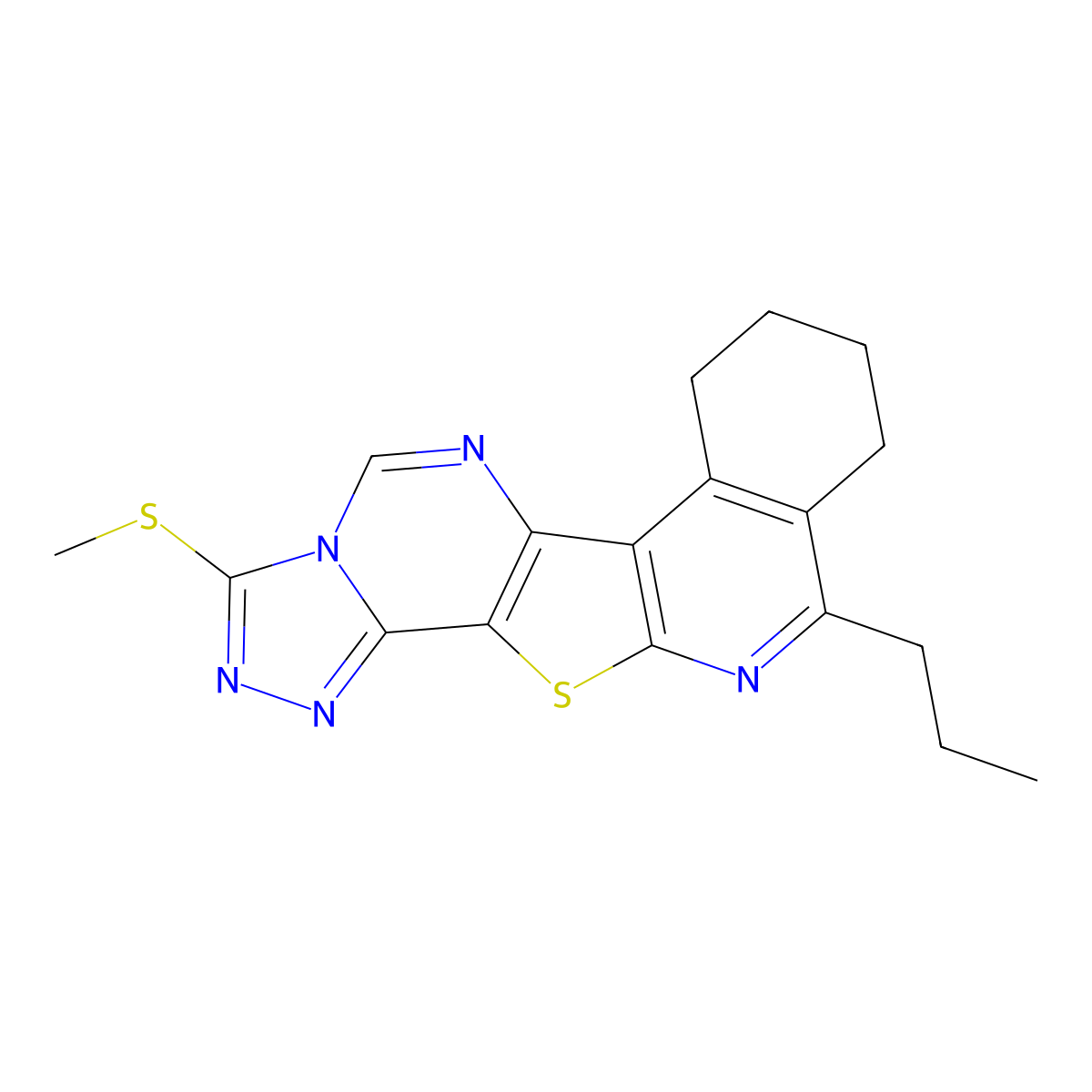 3-(Methylthio)-11-propyl-7,8,9,10-tetrahydro-[1,2,4]triazolo[4'',3'':1',6']pyrimido[4',5':4,5]thieno[2,3-c]isoquinoline molecular structure, CAS 488089-43-6