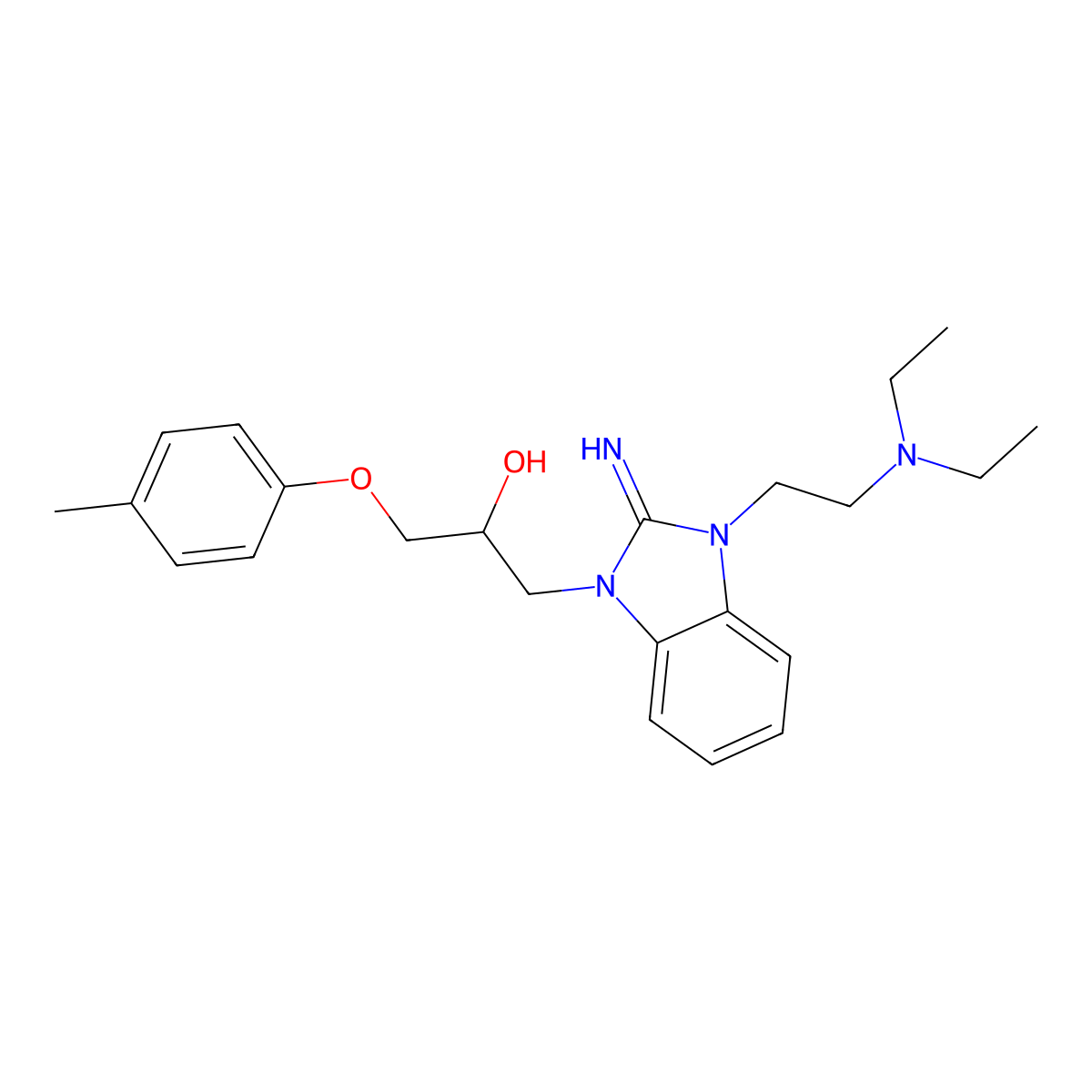 1-{3-[2-(diethylamino)ethyl]-2-imino-2,3-dihydro-1H-benzimidazol-1-yl}-3-(4-methylphenoxy)propan-2-ol molecular structure, CAS 488089-60-7