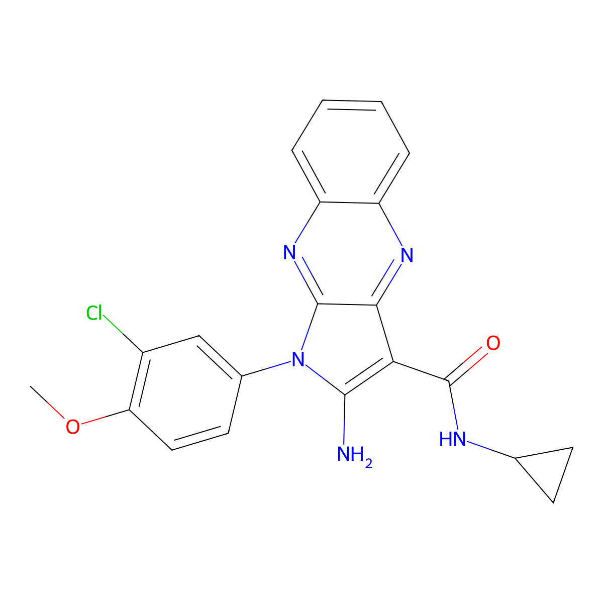 2-amino-1-(3-chloro-4-methoxyphenyl)-N-cyclopropyl-1H-pyrrolo[2,3-b]quinoxaline-3-carboxamide molecular structure, CAS 488089-75-4