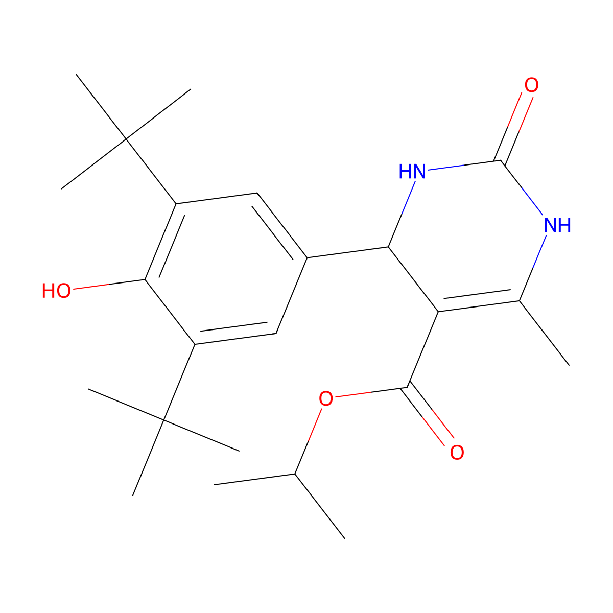 Propan-2-yl 4-(3,5-di-tert-butyl-4-hydroxyphenyl)-6-methyl-2-oxo-1,2,3,4-tetrahydropyrimidine-5-carboxylate molecular structure, CAS 488090-08-0