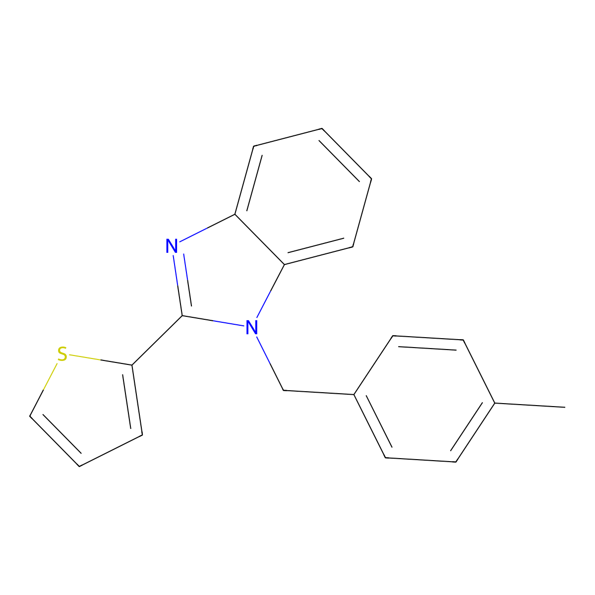 1-(4-methylbenzyl)-2-(thiophen-2-yl)-1H-benzo[d]imidazole molecular structure, CAS 488090-16-0