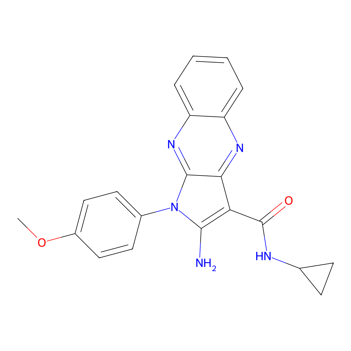 2-amino-N-cyclopropyl-1-(4-methoxyphenyl)-1H-pyrrolo[2,3-b]quinoxaline-3-carboxamide molecular structure, CAS 488090-17-1