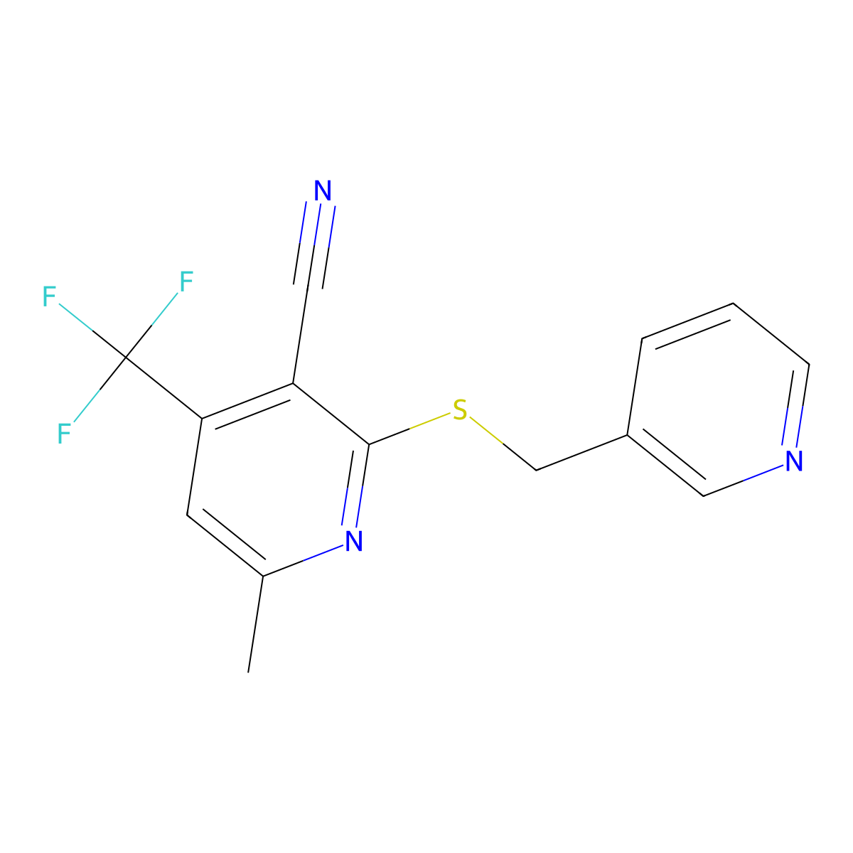 6-Methyl-2-[(pyridin-3-ylmethyl)sulfanyl]-4-(trifluoromethyl)nicotinonitrile molecular structure, CAS 488090-34-2